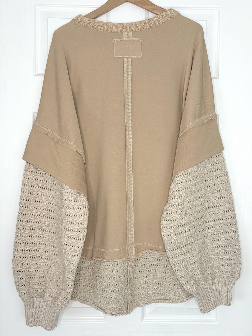 We The Free Two-Tone Cream & Tan Mixed-Media Crewneck Sweater Size XL - Picture 8 of 8
